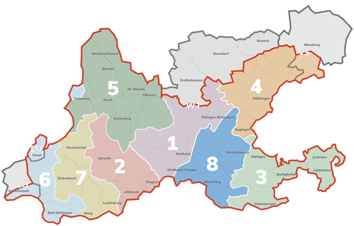 Karte der Bezirke des BV Hochrhein